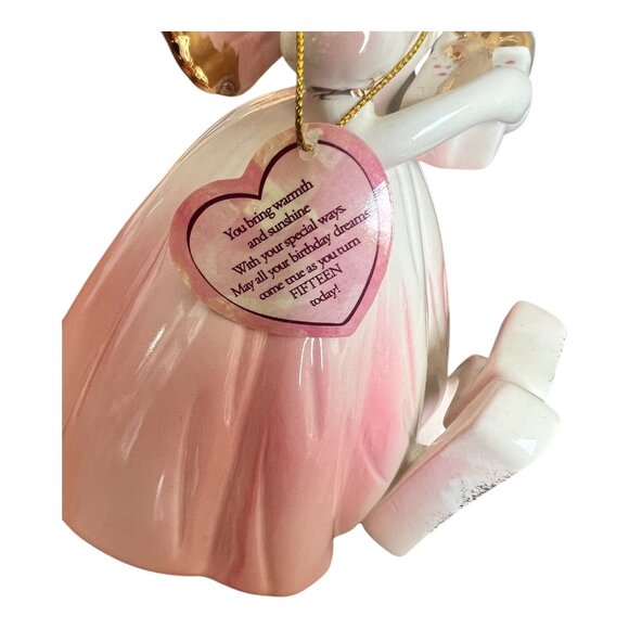 Dakin Josef 15 Birthday Angel Figurine Pink & White With Gold Accents Ceramic 6" - Picture 3 of 8